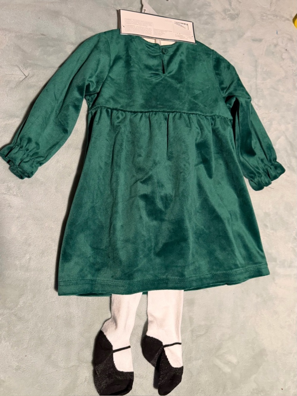 NWT Badgley Mischka Baby Girl Green Velour Dress, Stockings & Barrettes 12 Month